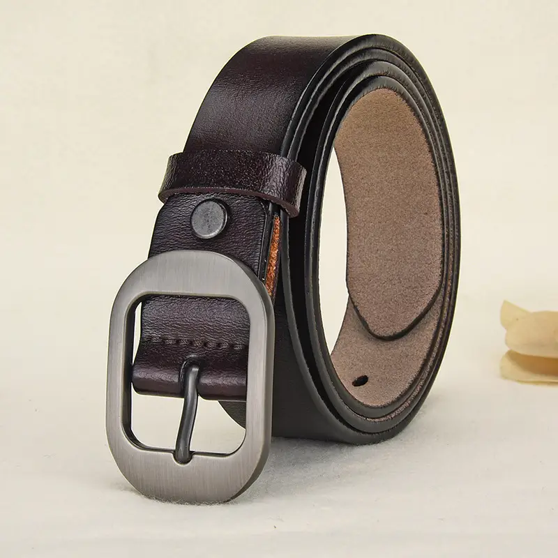 Women's Black Leather Belt with Silver Buckle - Image 2