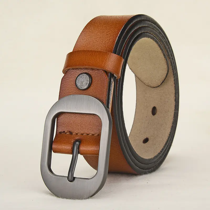 Women's Black Leather Belt with Silver Buckle - Image 3