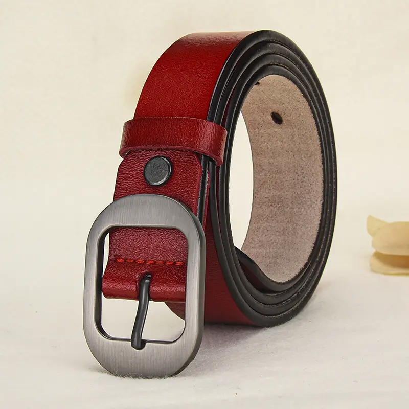 Women's Black Leather Belt with Silver Buckle - Image 4