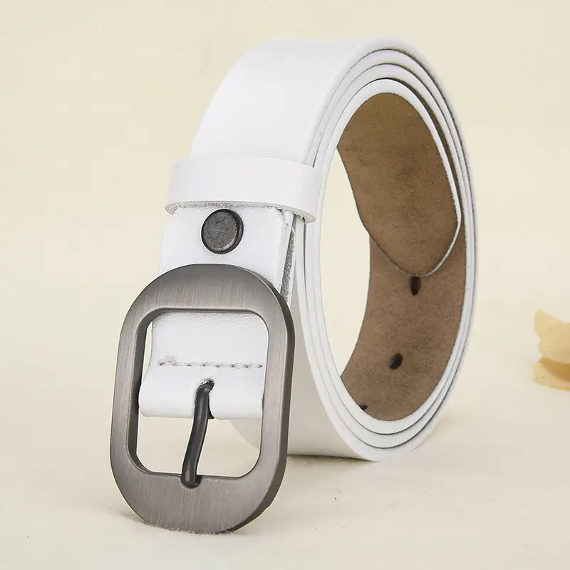 Women's Black Leather Belt with Silver Buckle - Image 6