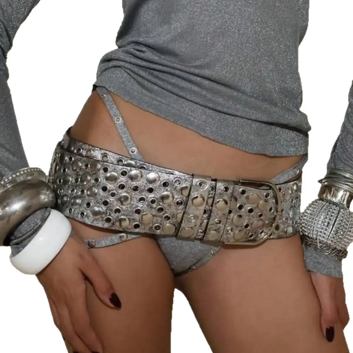 Y2K Punk Wide Belt Air Eye Rivets Gold - Image 12