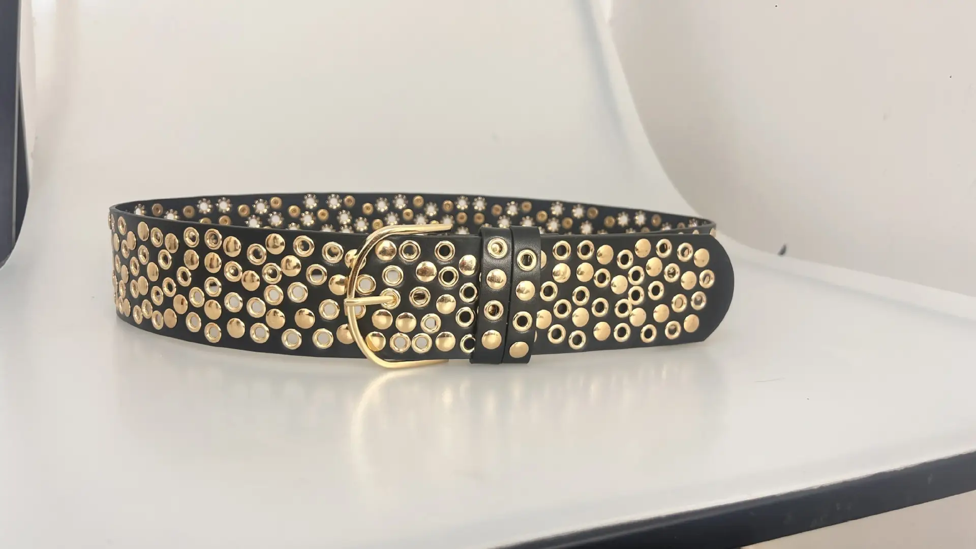 Y2K Punk Wide Belt Air Eye Rivets Gold - Image 4