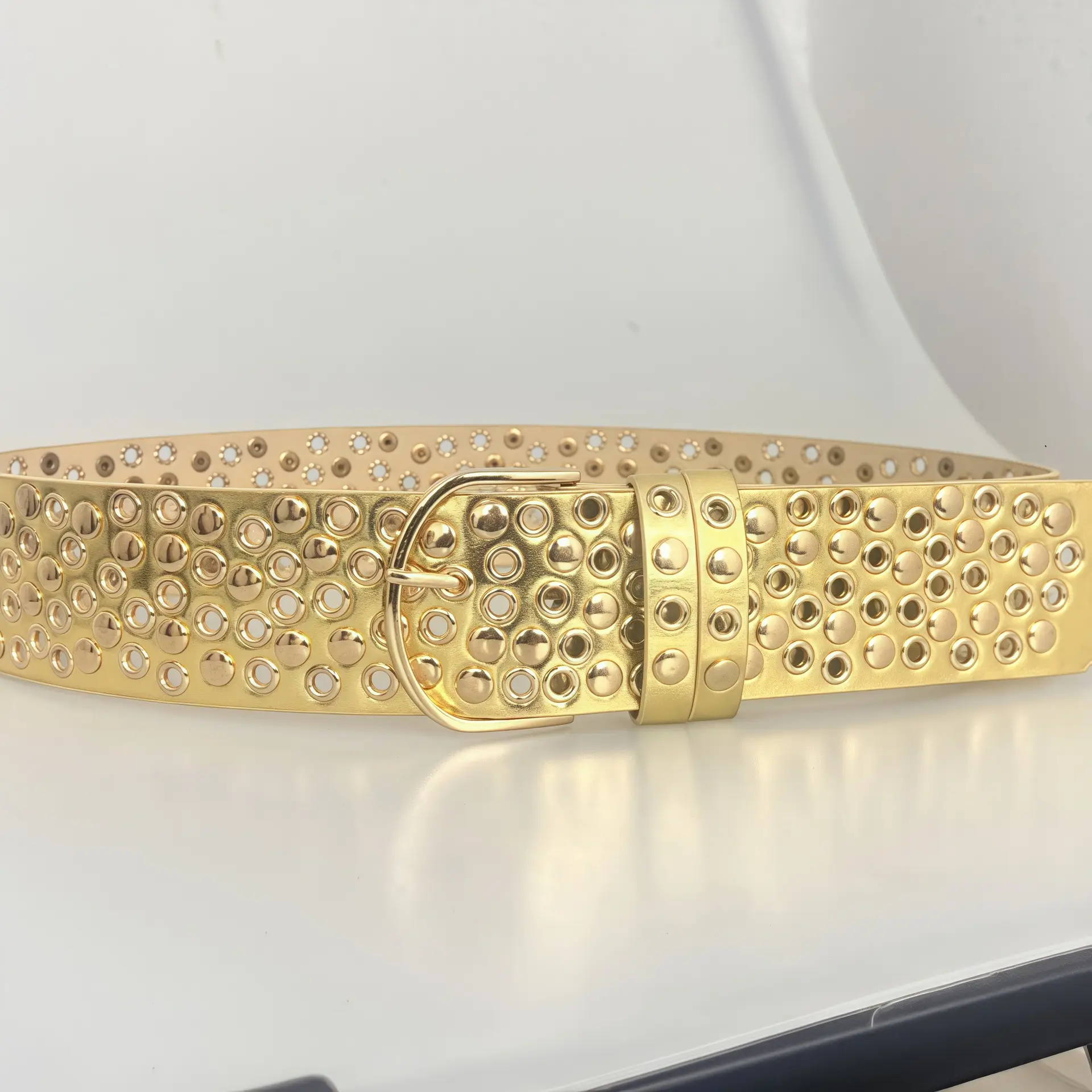 Y2K Punk Wide Belt Air Eye Rivets Gold - Image 5