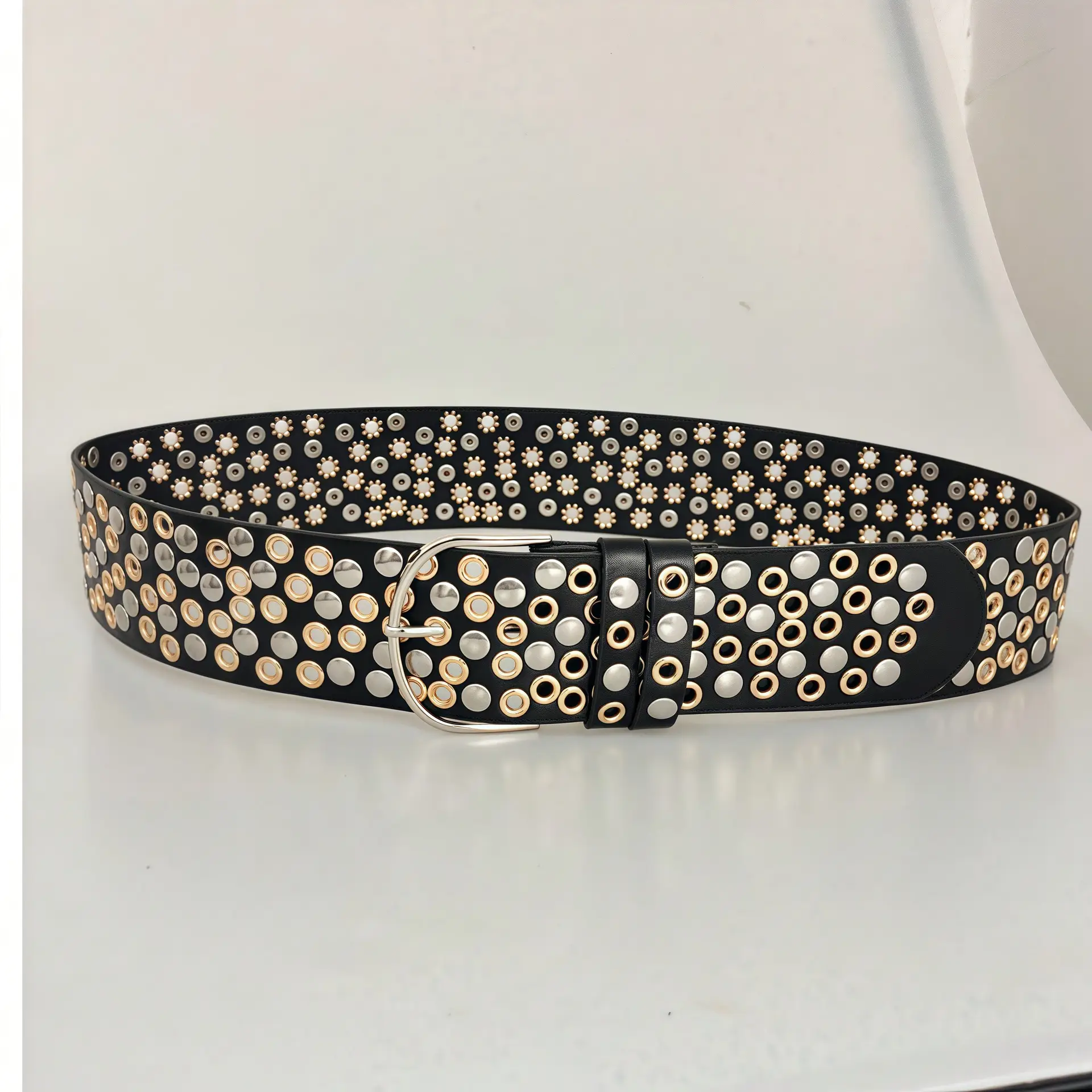 Y2K Punk Wide Belt Air Eye Rivets Gold - Image 6