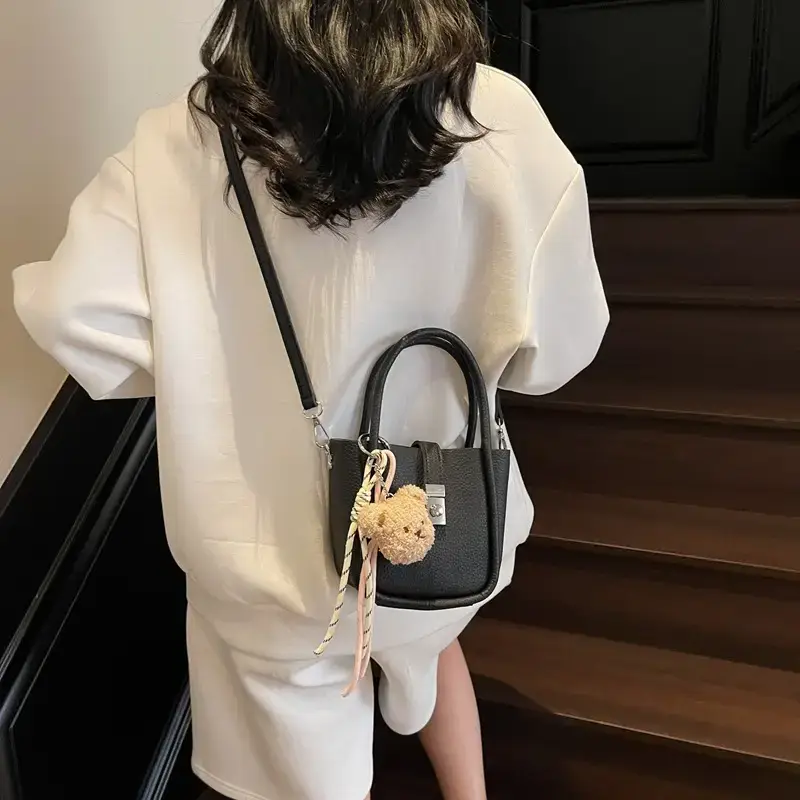 Light Grey Bear Charm Shoulder Bag 2025 - Image 7