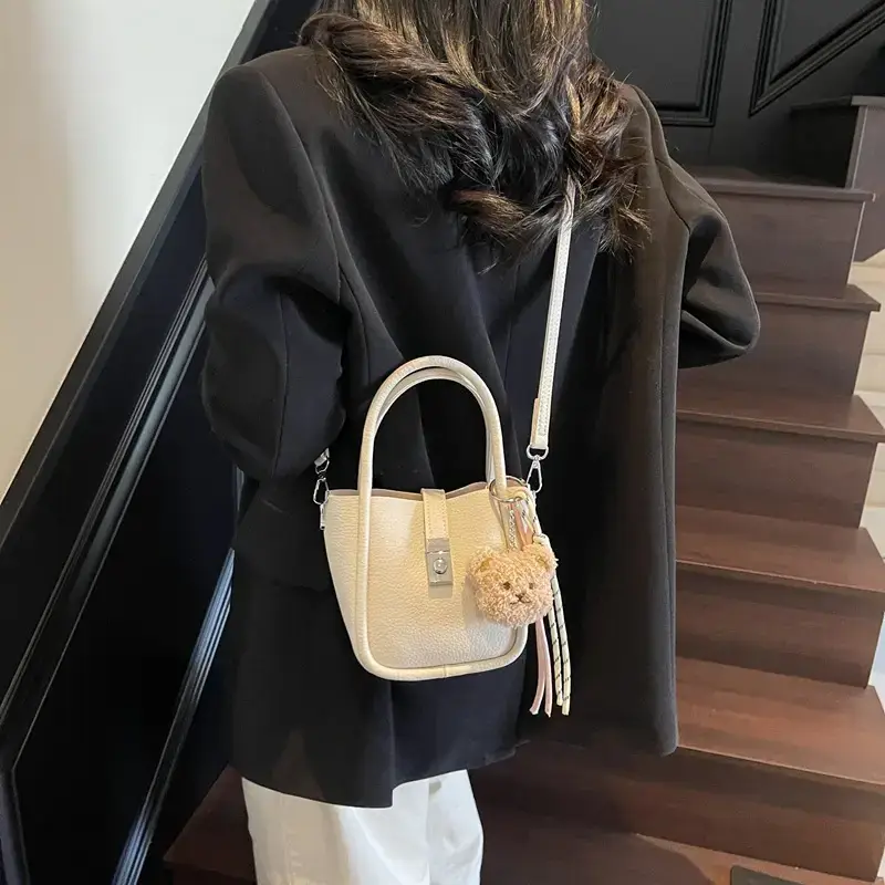 Light Grey Bear Charm Shoulder Bag 2025 - Image 8