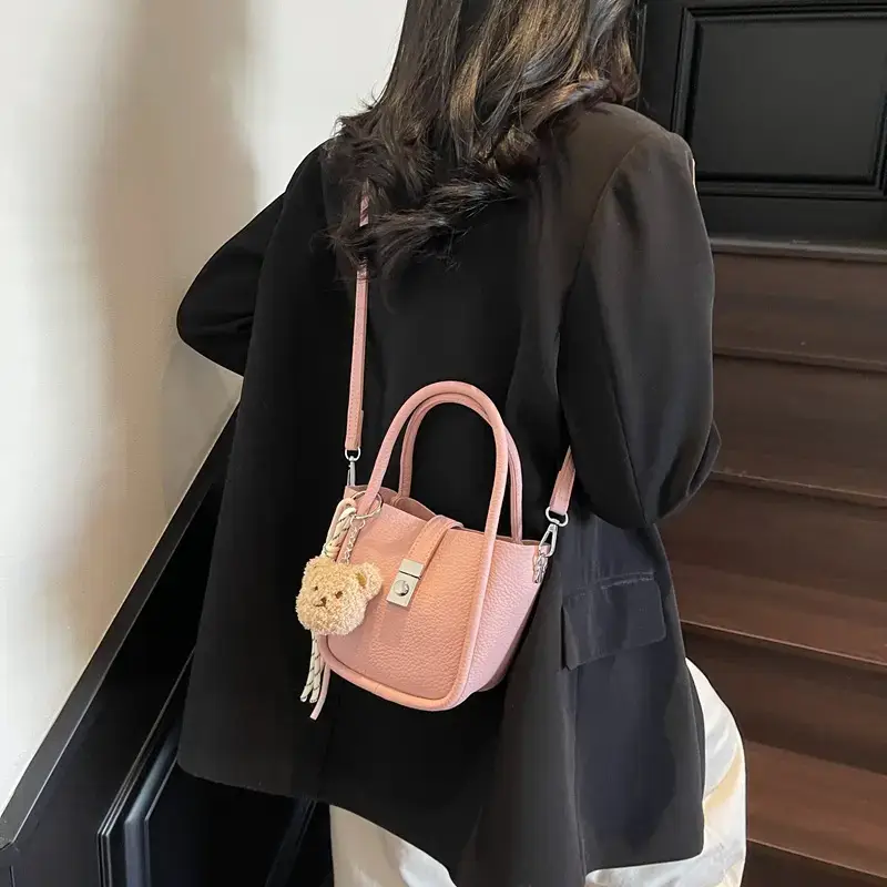 Light Grey Bear Charm Shoulder Bag 2025 - Image 9