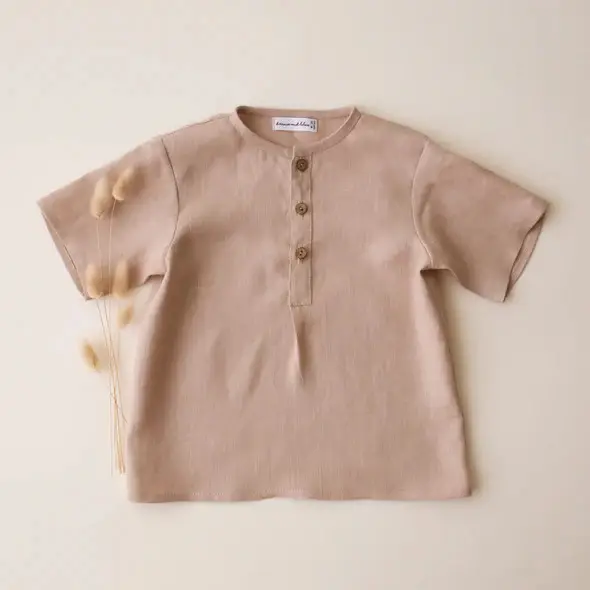 Boys Hemp Cotton Shorts Solid Green Button Front - Image 2