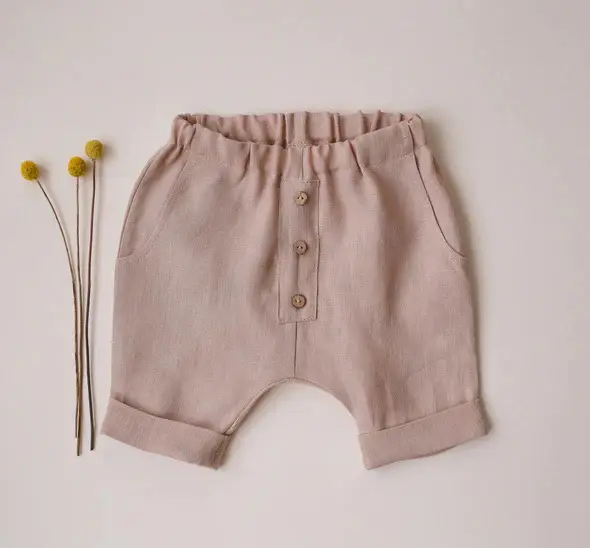 Boys Hemp Cotton Shorts Solid Green Button Front - Image 5