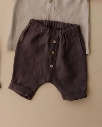 Boys Hemp Cotton Shorts Solid Green Button Front - Image 6