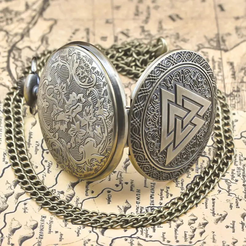 Retro Triangle Pyramid Pocket Watch with Chain - Image 2