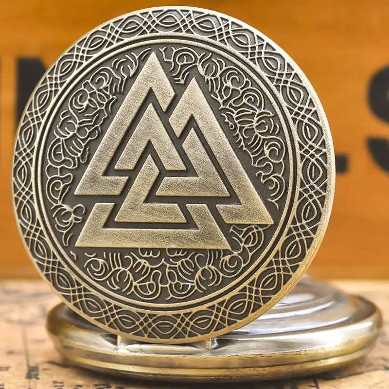 Retro Triangle Pyramid Pocket Watch with Chain - Image 3