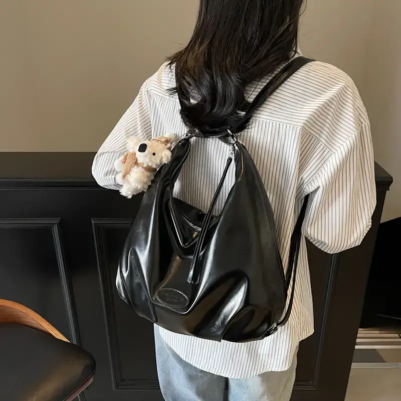 Cute Girl White Tote Bag with Pom Pom Charm - Image 7