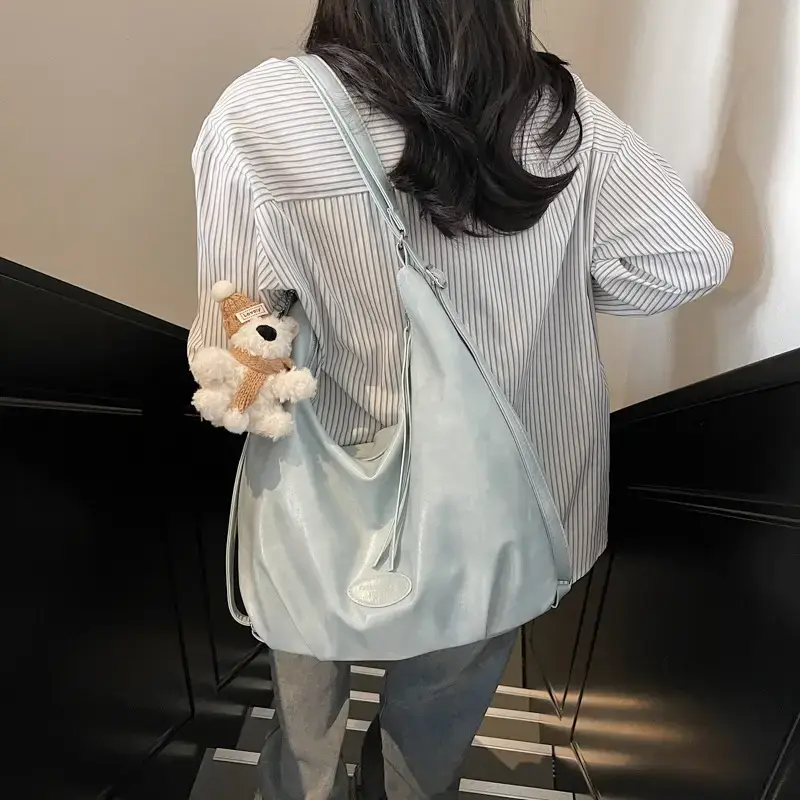 Cute Girl White Tote Bag with Pom Pom Charm - Image 8