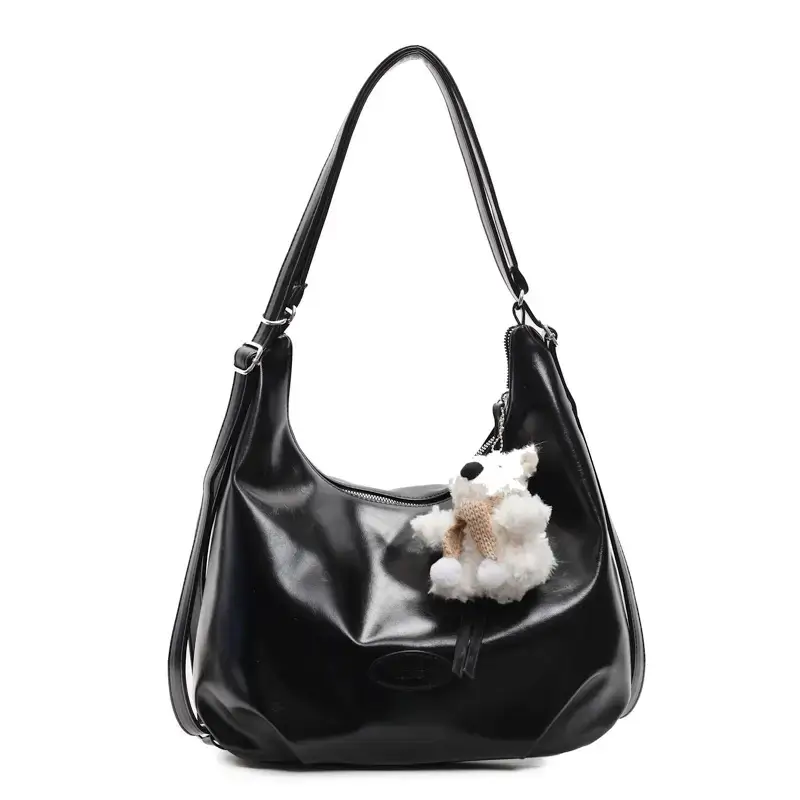 Cute Girl White Tote Bag with Pom Pom Charm - Image 3