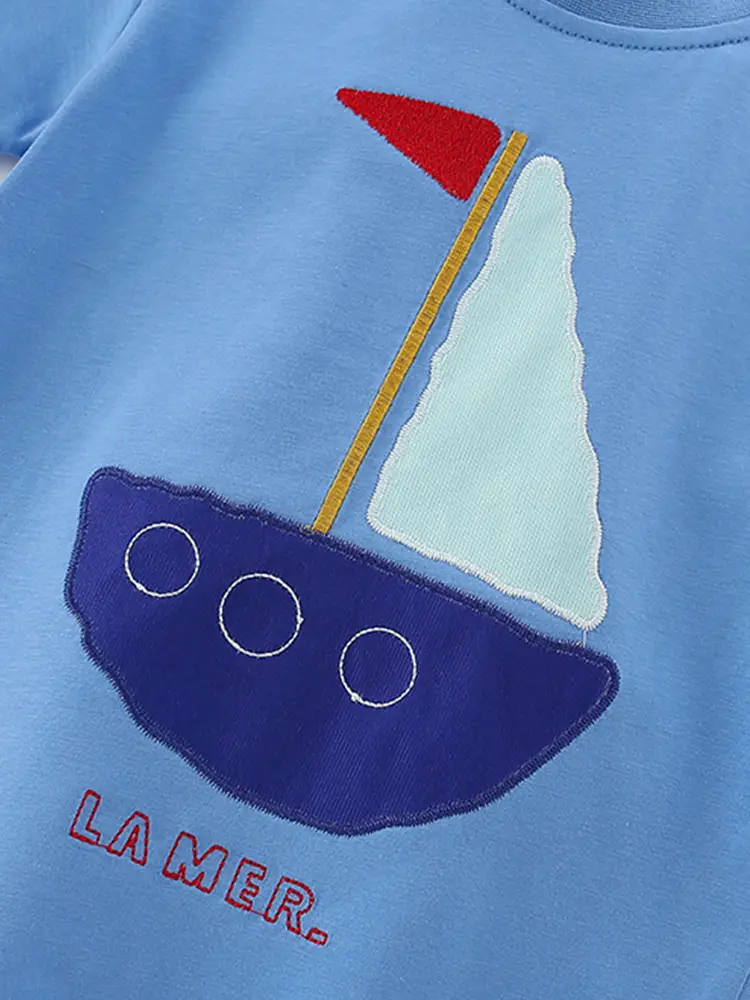 Malwee Boys Blue Sailboat T-Shirt Striped Shorts Set