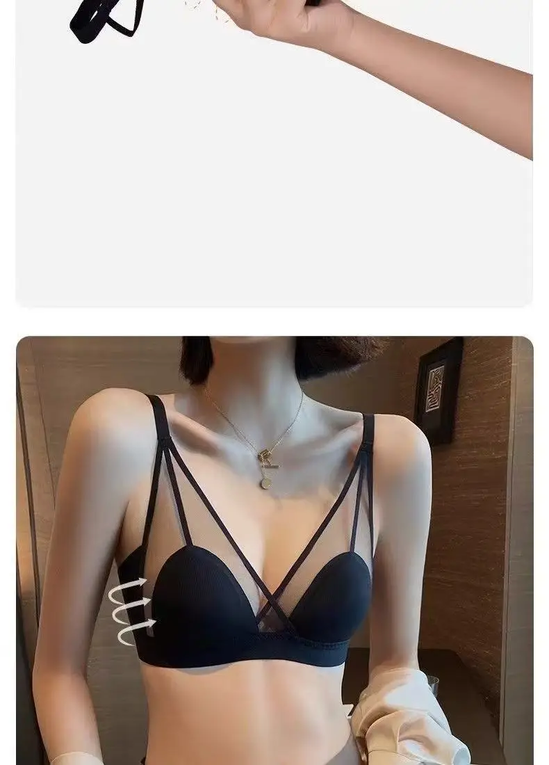 French Summer Thin Large Chest Small No Steel Ring Soft Support Ultra-thin Sexy Breathable Small Chest Flat Chest Triangle Cup Underwear — feature 10