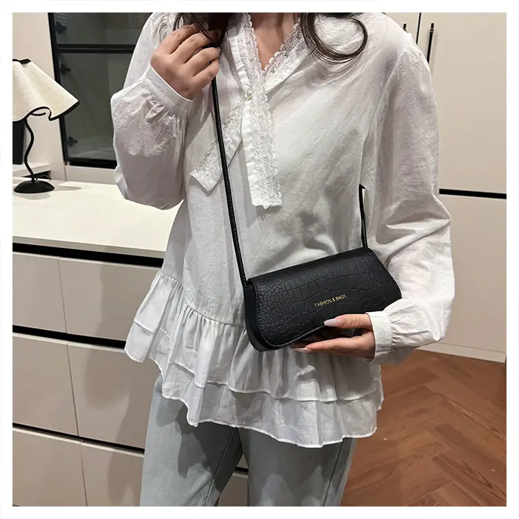 White Croc Texture Shoulder Bag for Women — feature 25