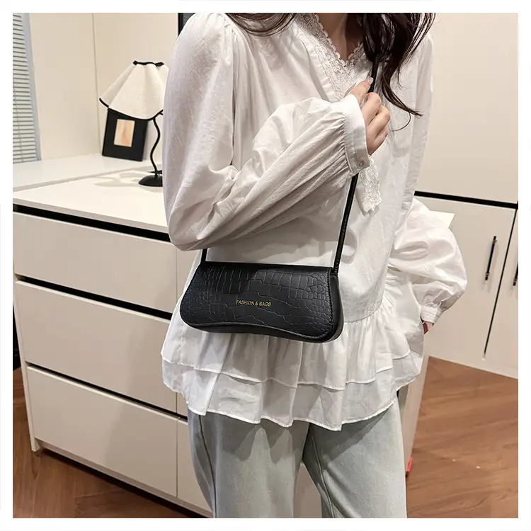 White Croc Texture Shoulder Bag for Women — feature 26