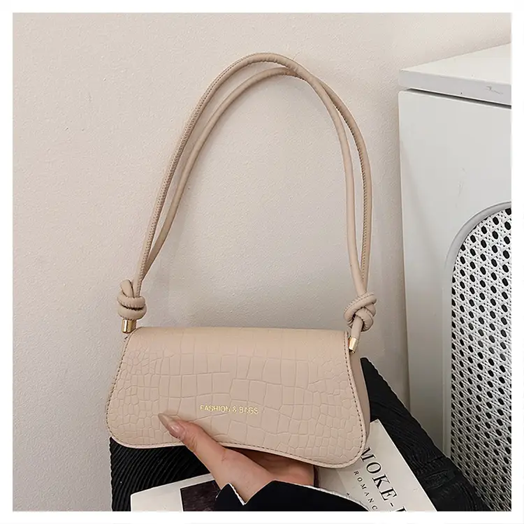 White Croc Texture Shoulder Bag for Women — feature 29