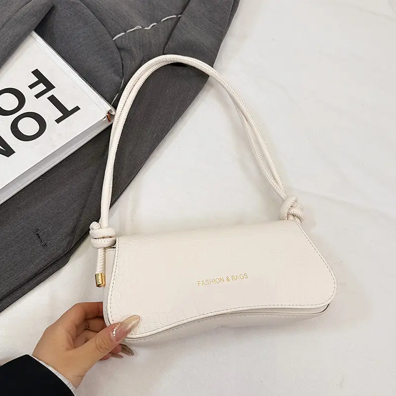 White Croc Texture Shoulder Bag for Women - Image 2