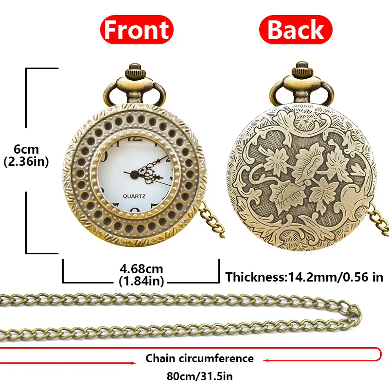 Classic Bronze Pocket Watch with Chain & Flip Chain