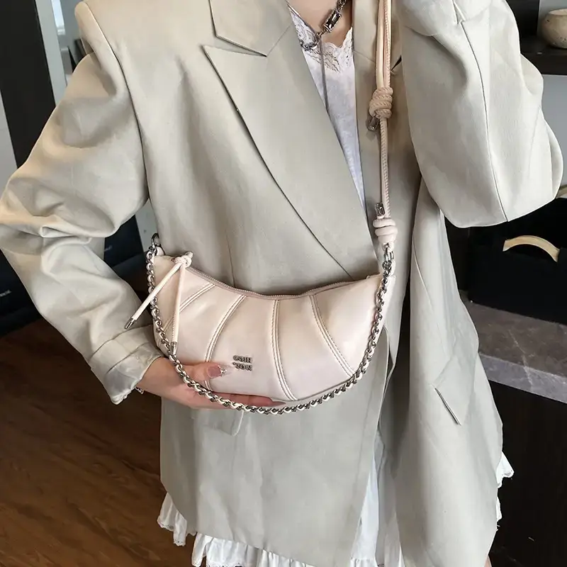 Women's Cream Leather Crossbody Bag with Lace Trim - Image 7