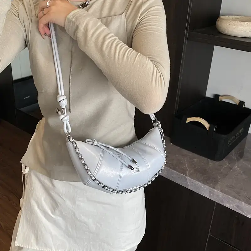 Women's Cream Leather Crossbody Bag with Lace Trim - Image 8