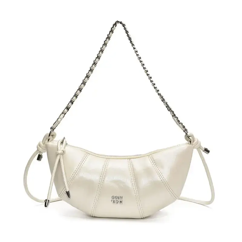 Women's Cream Leather Crossbody Bag with Lace Trim - Image 3