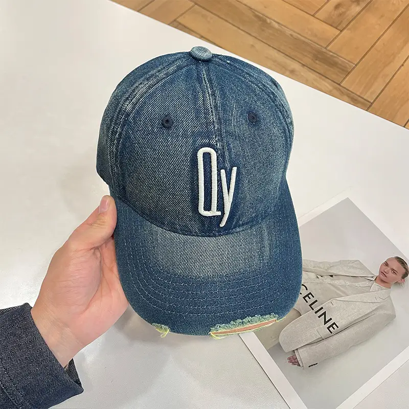 Vintage Denim Baseball Cap with Monogram Sun Hat for Men - Image 8