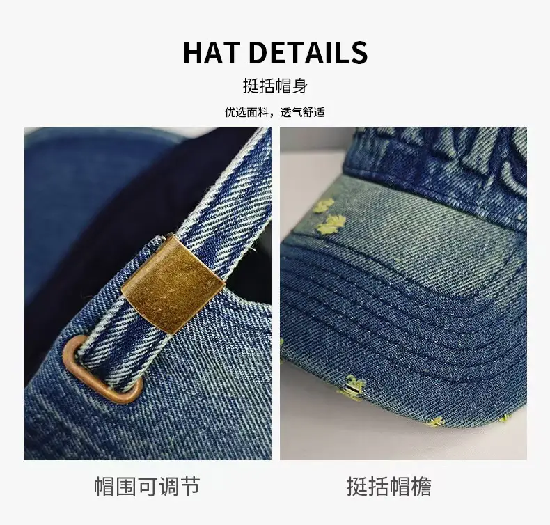 Vintage Denim Baseball Cap with Monogram Sun Hat for Men — feature 5