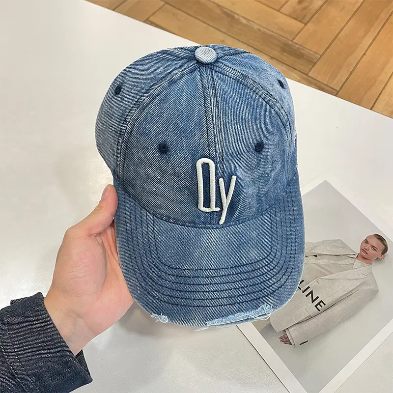 Vintage Denim Baseball Cap with Monogram Sun Hat for Men - Image 10