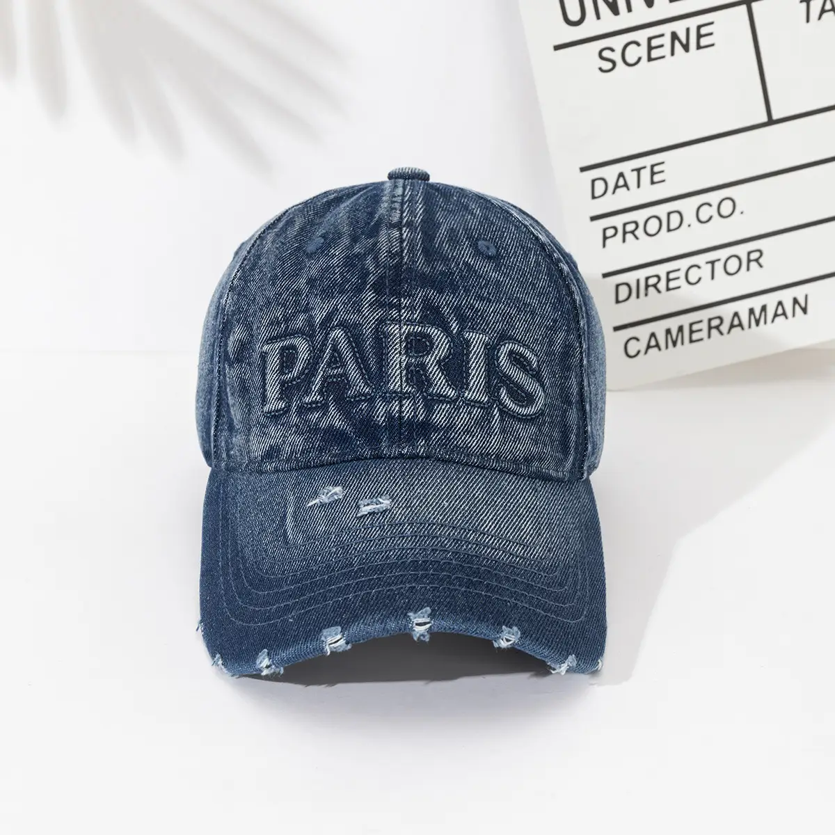 Vintage Denim Baseball Cap with Monogram Sun Hat for Men - Image 4