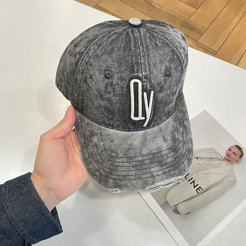 Vintage Denim Baseball Cap with Monogram Sun Hat for Men - Image 6