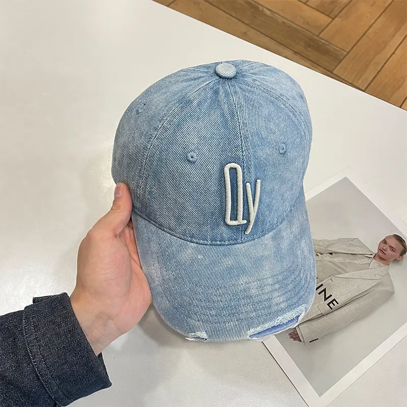 Vintage Denim Baseball Cap with Monogram Sun Hat for Men - Image 7