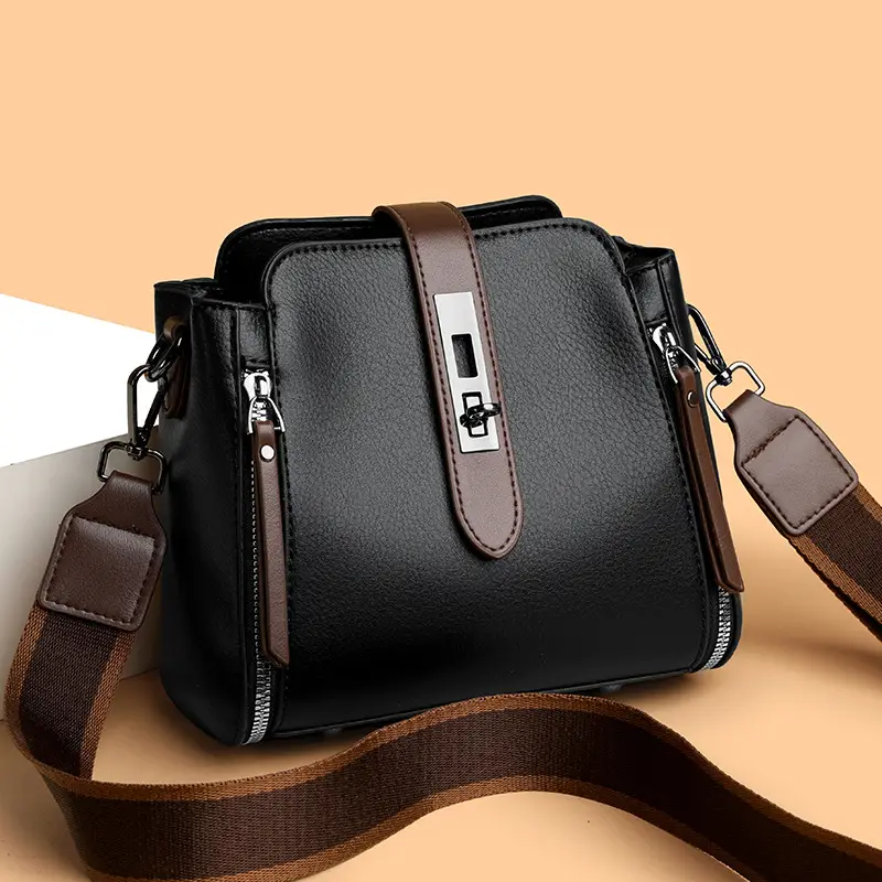 2026 Women's Black Leather Shoulder Crossbody Bag - Image 6