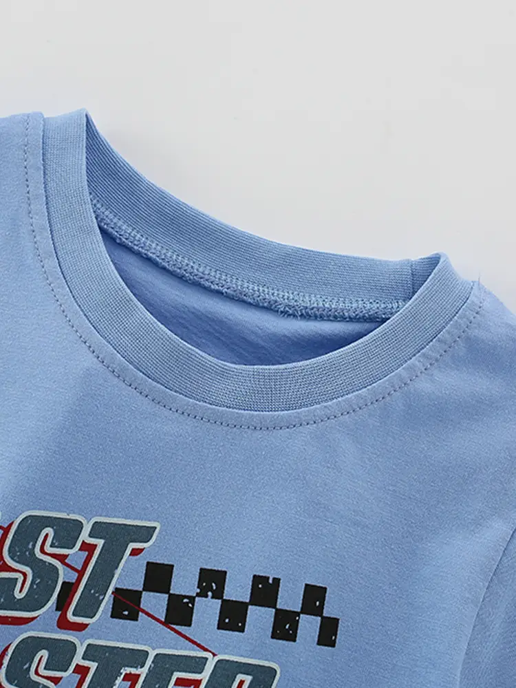 Blue Pixel Print Boys T-Shirt Round Neck Summer Wear