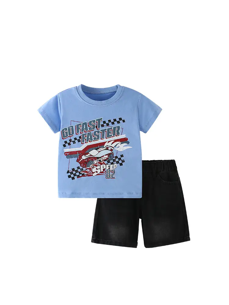 Blue Pixel Print Boys T-Shirt Round Neck Summer Wear