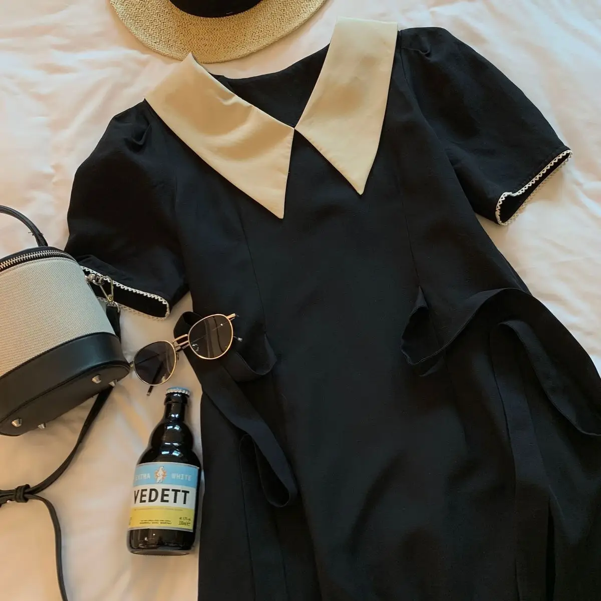 French V-Neck Black Dress for Plus Size Women