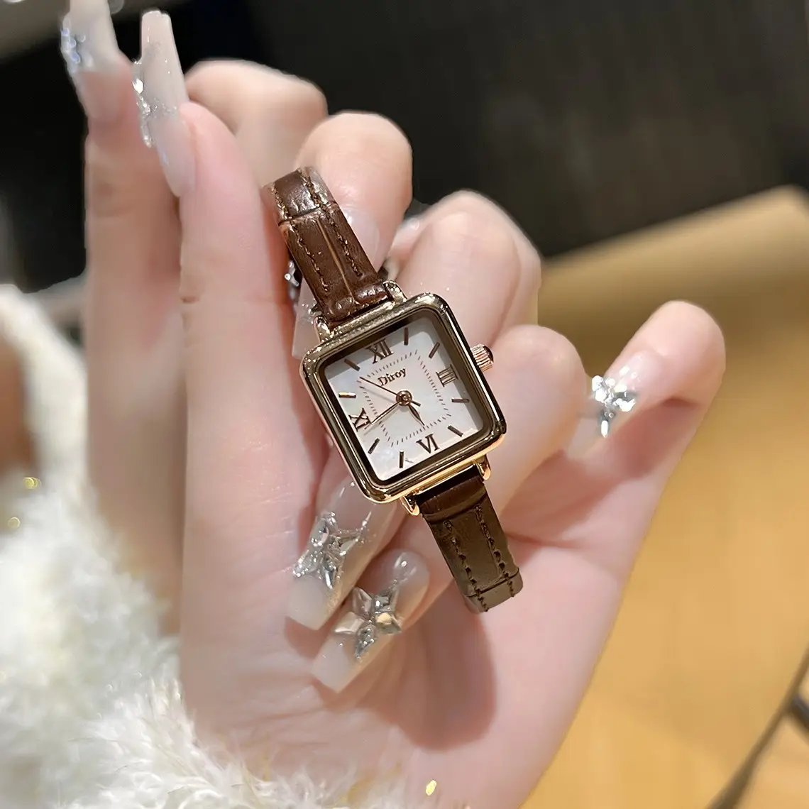 Women's Square Watch with Glitter Band & Crystal Accents - Image 3