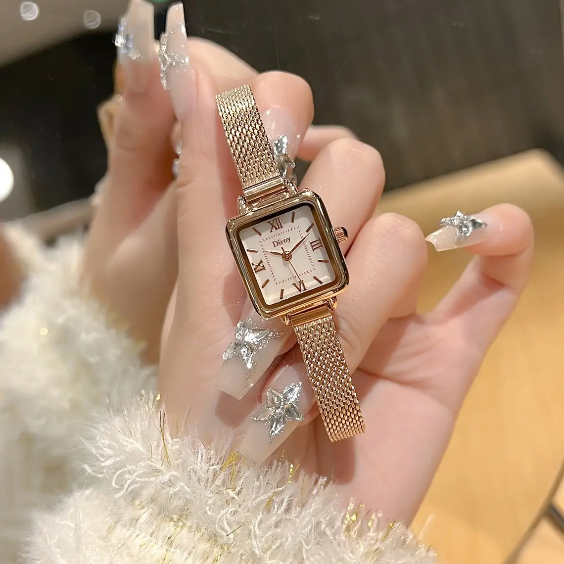 Women's Square Watch with Glitter Band & Crystal Accents - Image 2