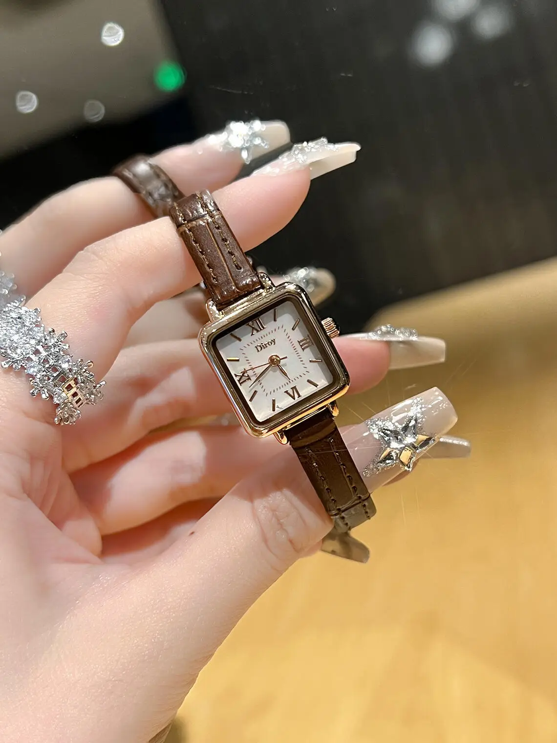 Women's Square Watch with Glitter Band & Crystal Accents — feature 1