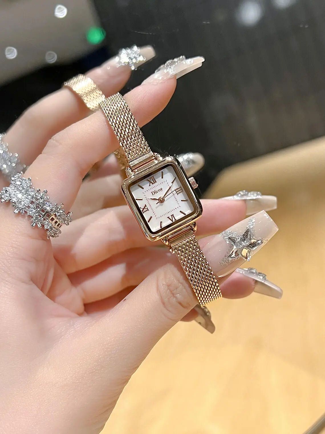 Women's Square Watch with Glitter Band & Crystal Accents — feature 2