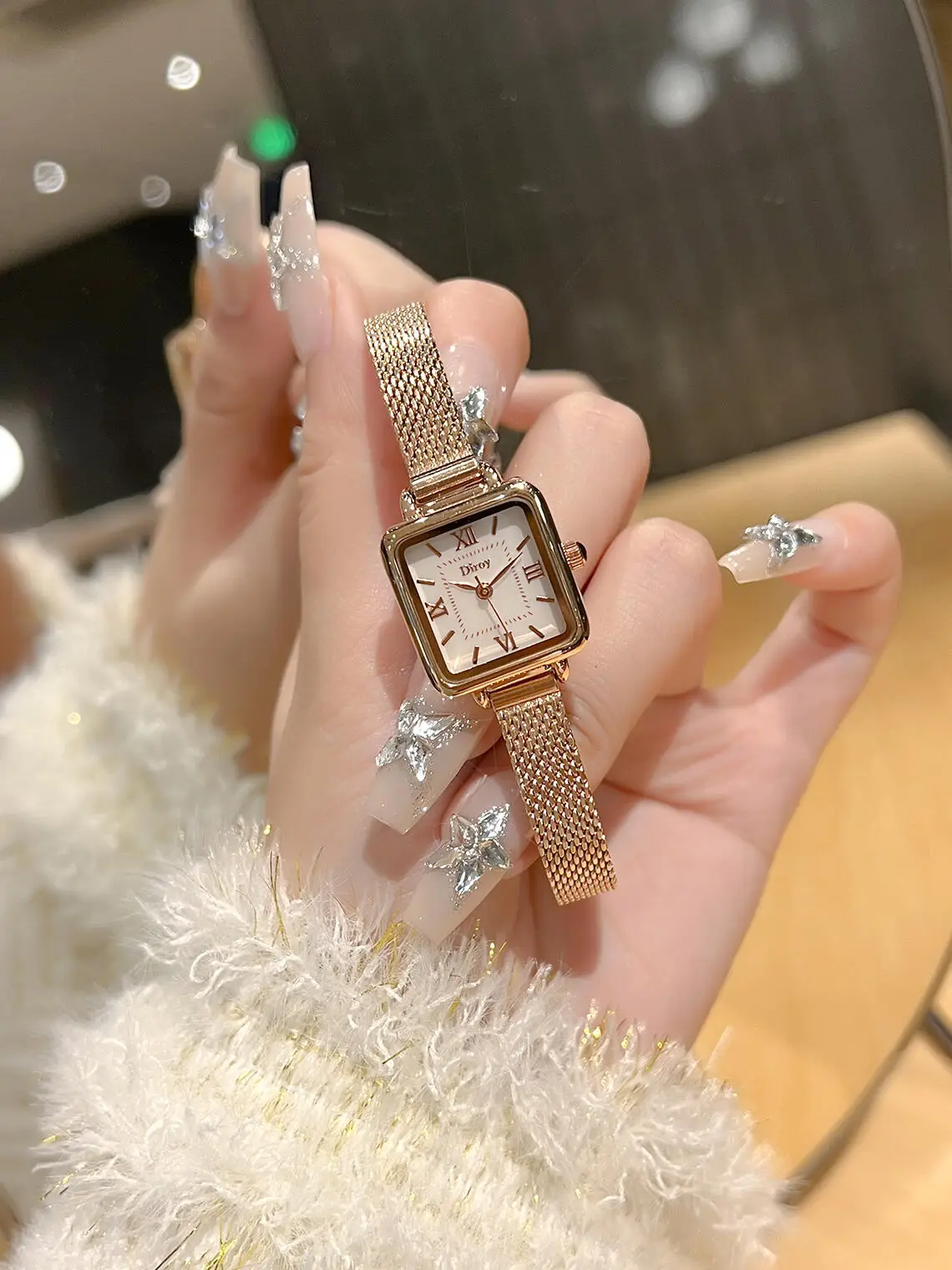 Women's Square Watch with Glitter Band & Crystal Accents — feature 3