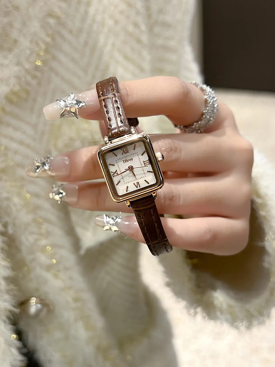 Women's Square Watch with Glitter Band & Crystal Accents — feature 5