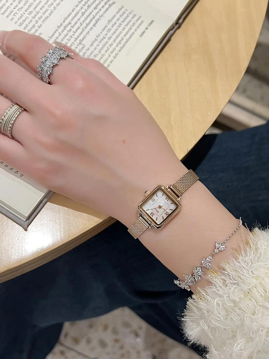 Women's Square Watch with Glitter Band & Crystal Accents — feature 8