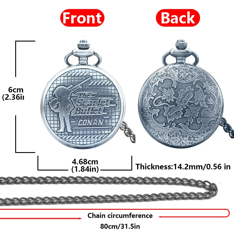 Classic Detective Conan Pocket Watch with Flip Quartz Mechanism