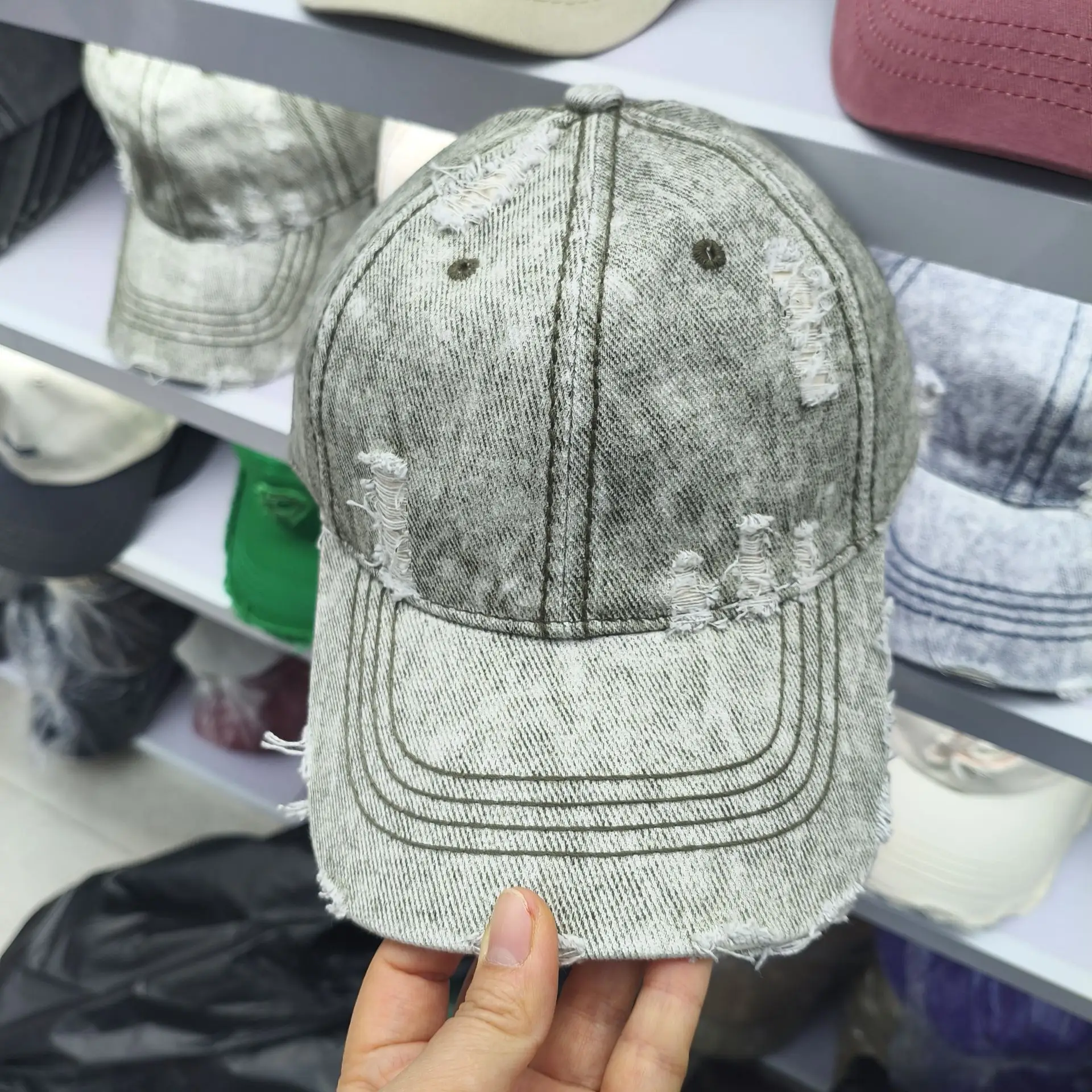 Men's Heavy Industry Denim Hole Baseball Cap