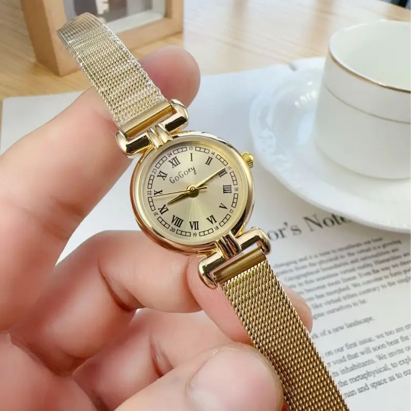 Women's Gold Mesh Watch with Retro Quartz Dial - Image 7