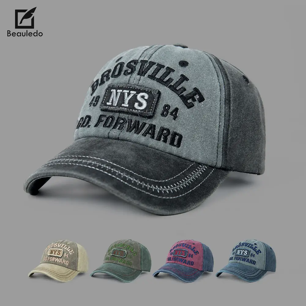 American Retro Washed Vintage Letter Baseball Cap for Women with Large Head Circumference, Wide Brim, Face-Slimming Soft Top Duckbill Cap for Men - Image 6